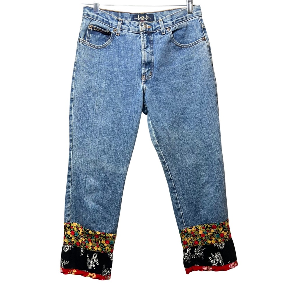 Vintage Y2K Lei Jeans Cropped Embellished Denim Jeans Floral Patchwork Size 9